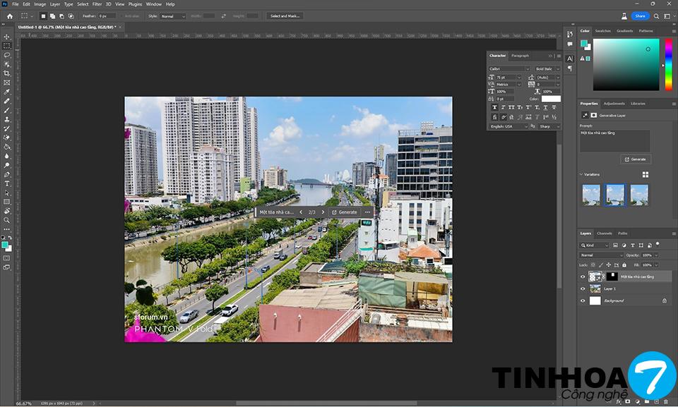 Photoshop beta 25.0 đã dùng AI để thêm tòa nhà cao tầng vào ảnh